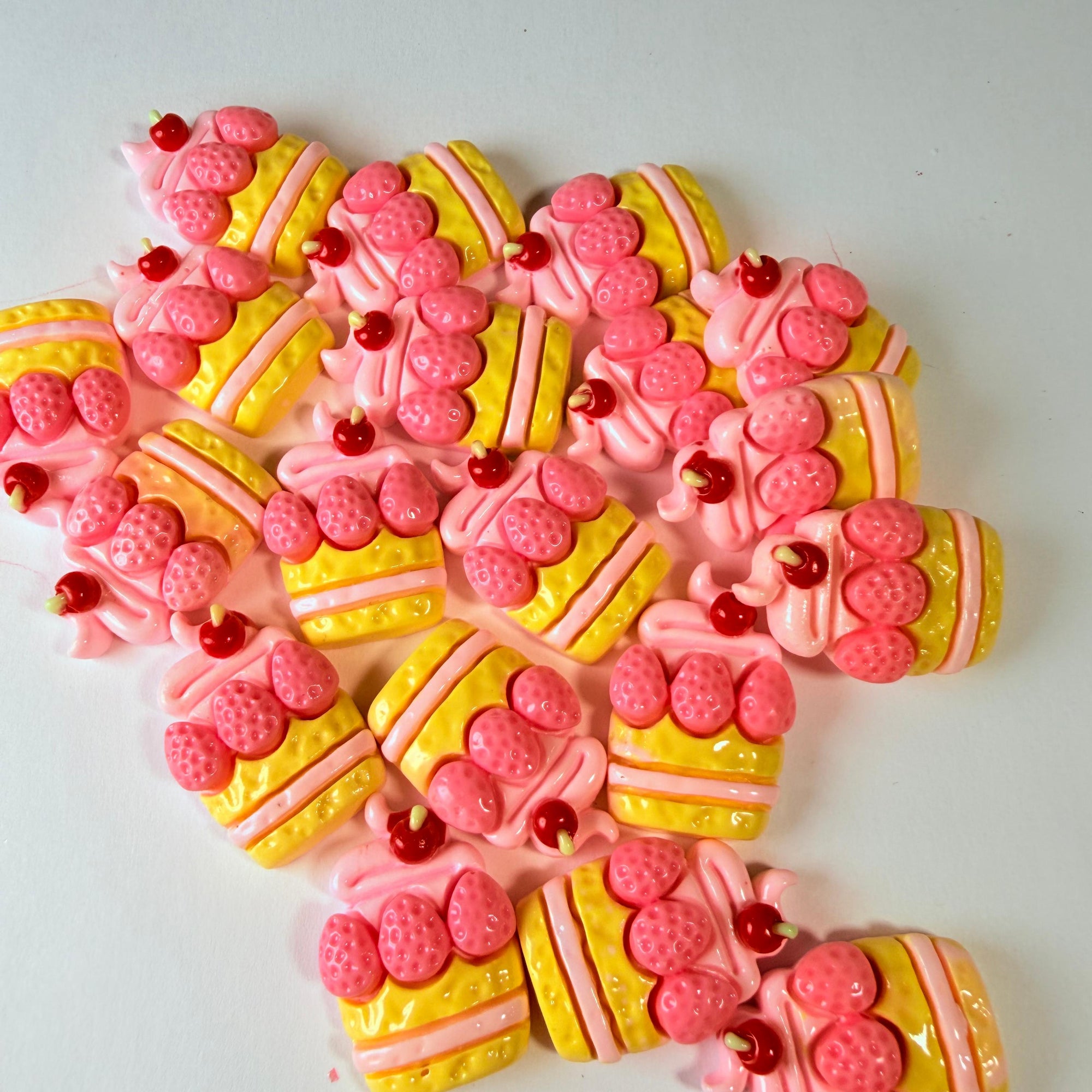 Flat Strawberry Cake Charms for DIY Crafts