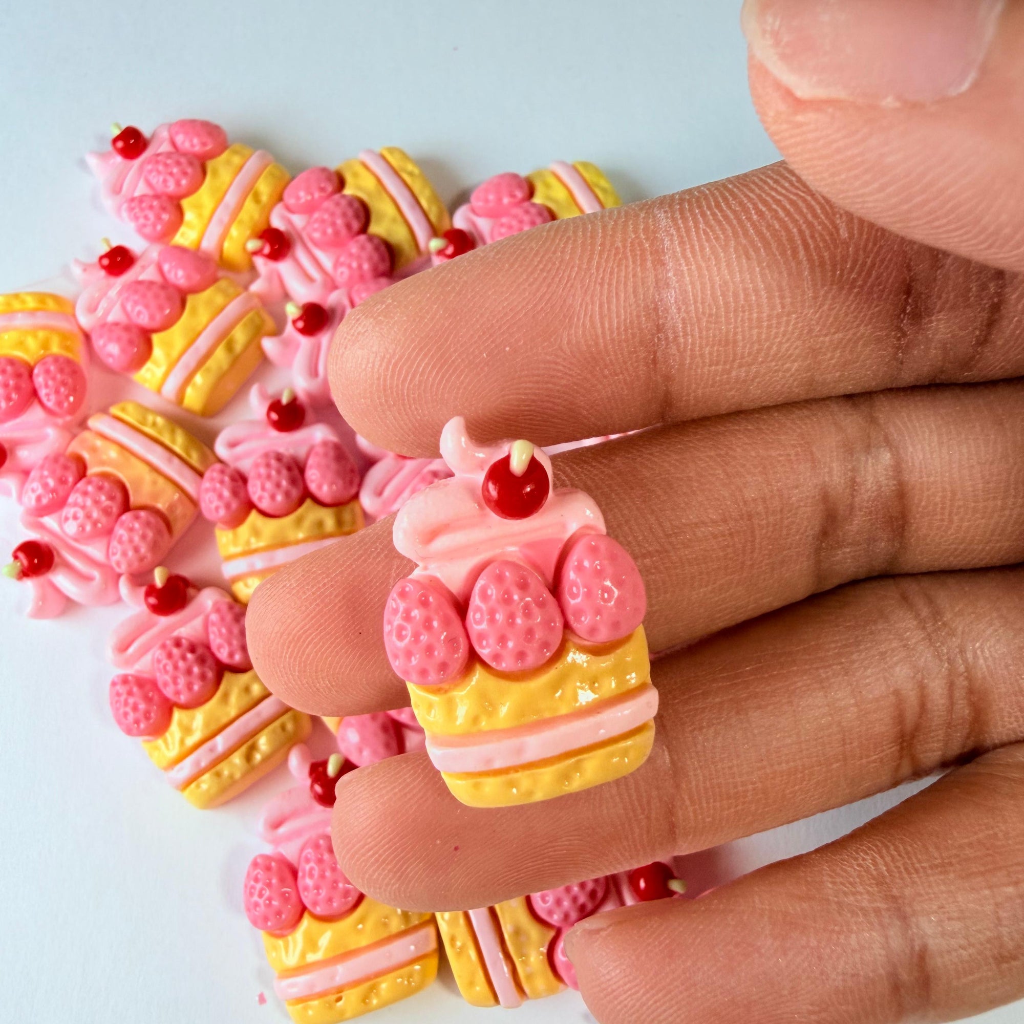 Flat Strawberry Cake Charms for DIY Crafts