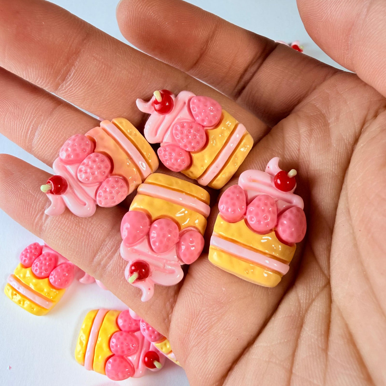 Flat Strawberry Cake Charms for DIY Crafts